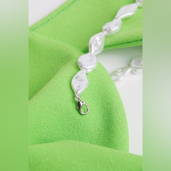 H&M Lime Green Cut Out Crop Pearl Strap Crop Top XS - Picture 2 of 3